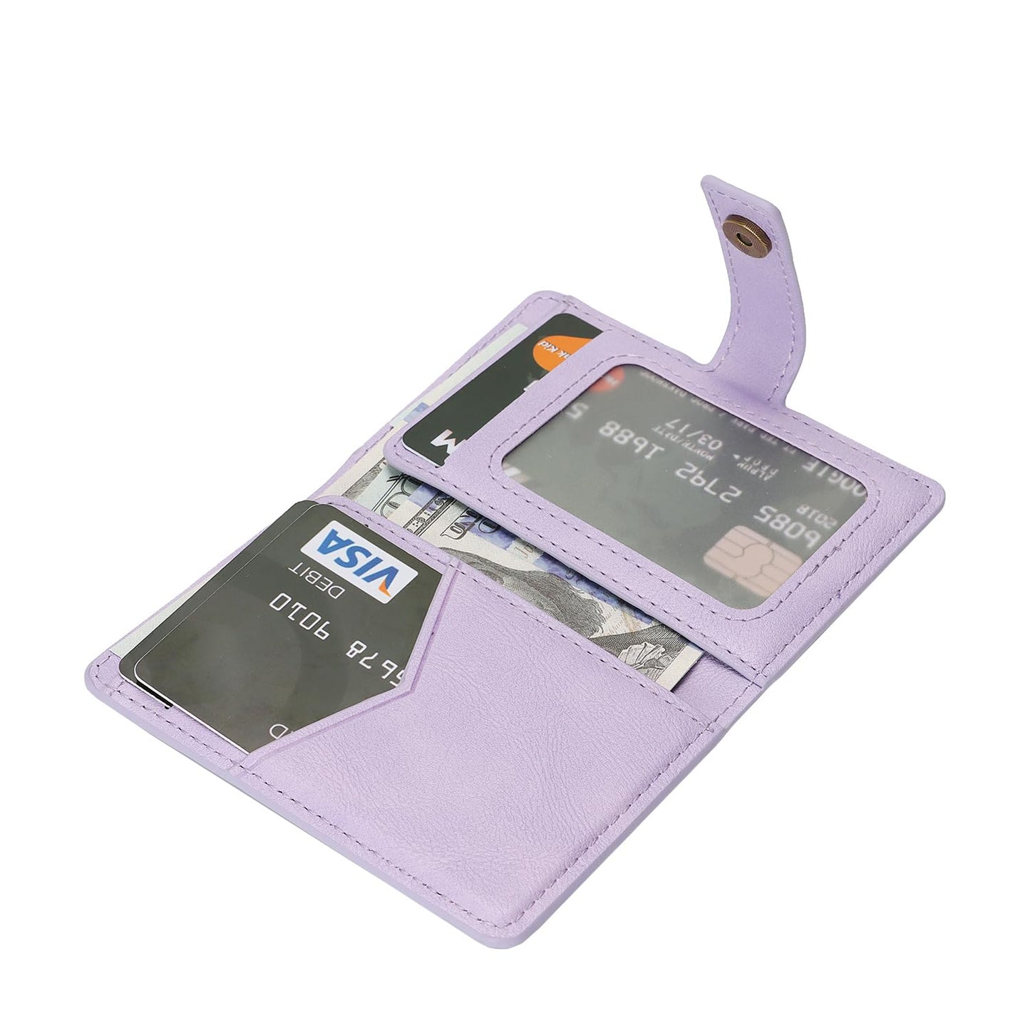 YNlinuofg Ultra-Thin Magnetic Wallet Card Holder for iPhone and All MagSafe Protective Cases,Premium PU leather, powerful magnetic closure, stand function, 6 card slots (Purple)