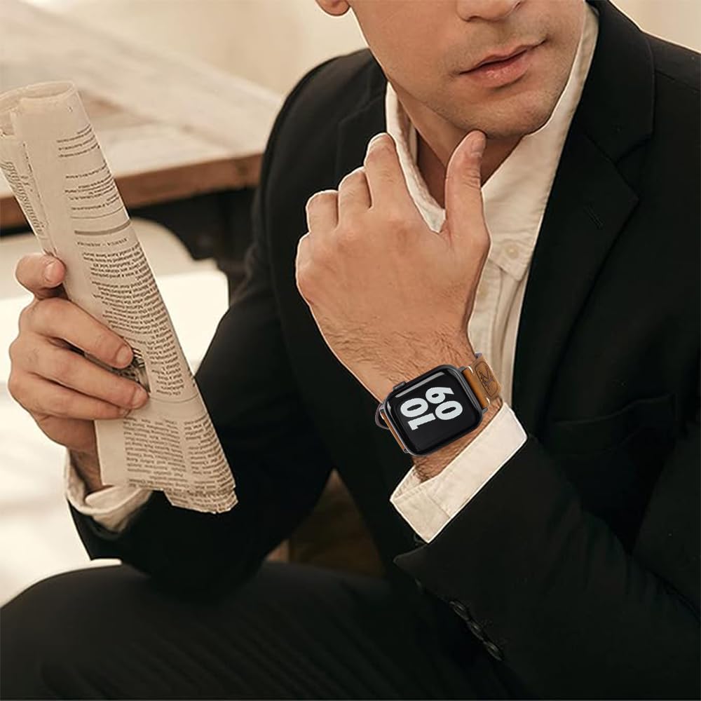 KONAFEI Band Compatible with Apple Watch Ultra 2/1 49mm 46mm 45mm 44mm 42mm 41mm 40mm 38mm Series 10/9/8/SE/7/6/5/4/3/2, Vintage Leather iWatch Strap for Men Women (38/40/41mm, Classic Crazy-Horse Leather-Yellow Brown)