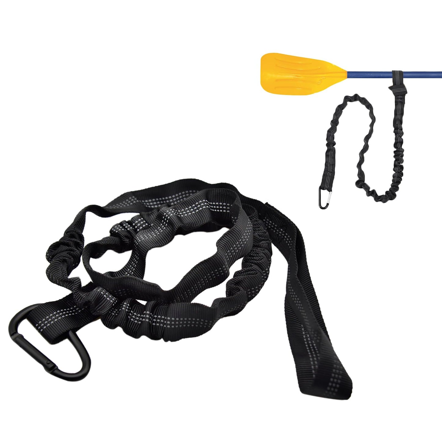 OZXNO 1 Pcs Paddle Leash Kayaking Stretchable Kayak Paddle Holder Tool Lanyard Black Kayak Rod Leash with Carabiner