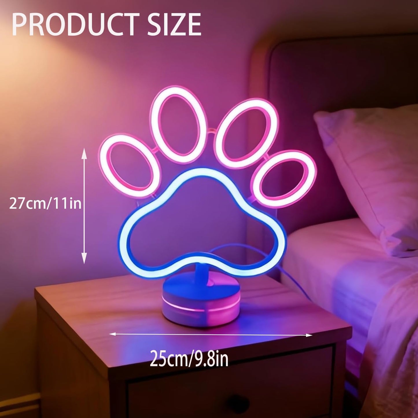 Dog Paw Neon Sign Lamp Dimmable LED with Standable Base and Touchable Switch,USB or 3-AA Battery Powered Neon Signs LED Desktop Wall Decoration for Party, Bedroom ,Birthday Christmas Gift