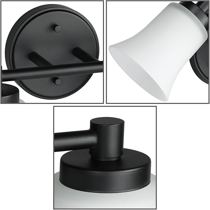 XiNBEi Lighting Bathroom Vanity Light, Vintage 2 Light Sconces Wall Light with Glass, Black Wall Mounted Light XB-W1235-2-MB