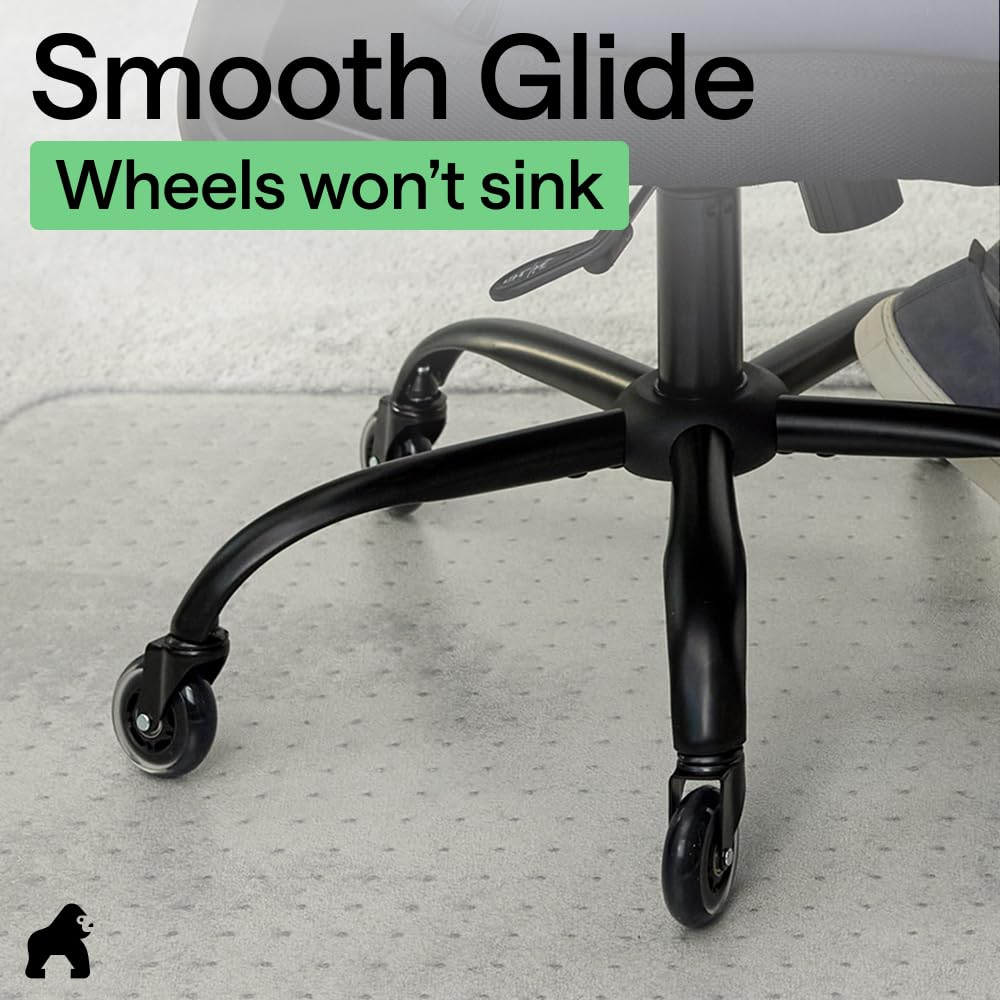 GORILLA GRIP Slip Resistant Office Chair Mat for Carpet Floors, 36x48 Smooth Rolling Glide Under Desk, Heavy Duty Plastic Computer Mats and Carpeted Floor Protector, Work and Gaming Chairs Opaque