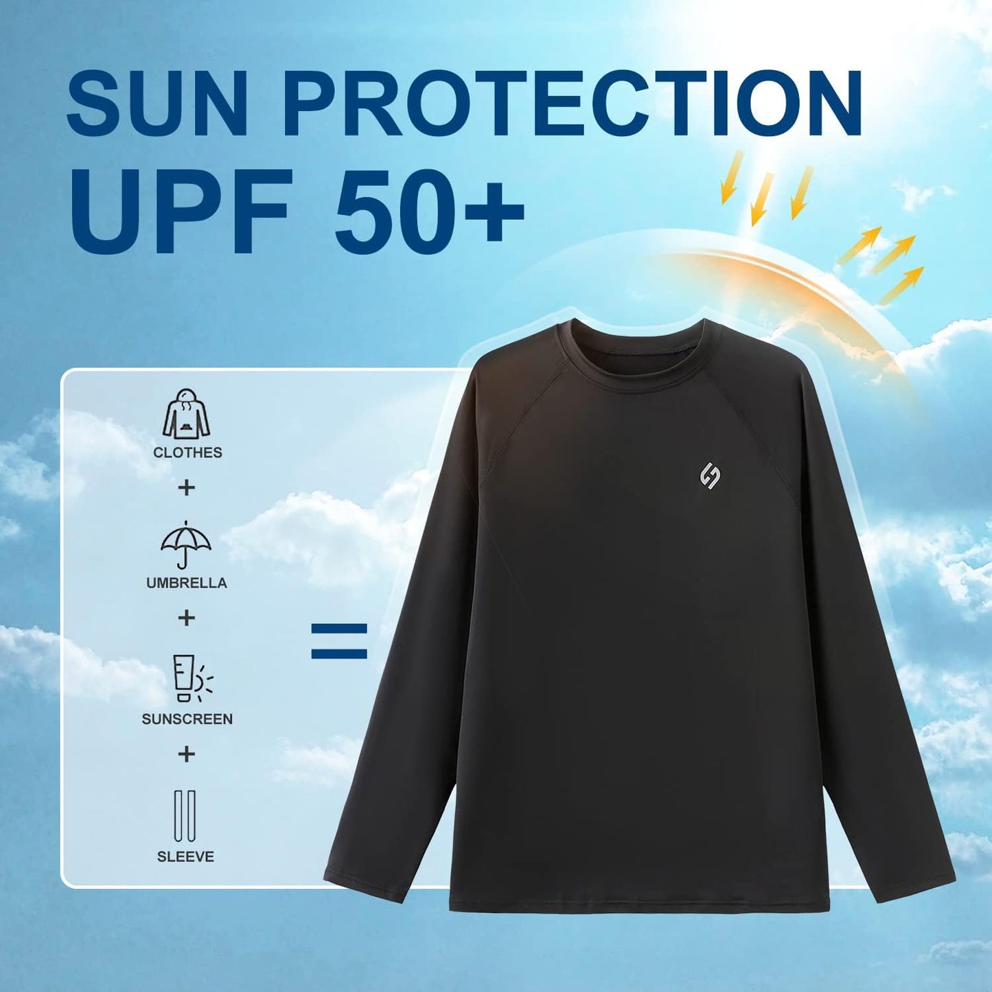 HODOSPORTS Men's UPF 50+ Sun Protection Swim Shirts Long Sleeve Rash Guard Fishing Shirts for Men SPF UV Quick Dry Lightweight