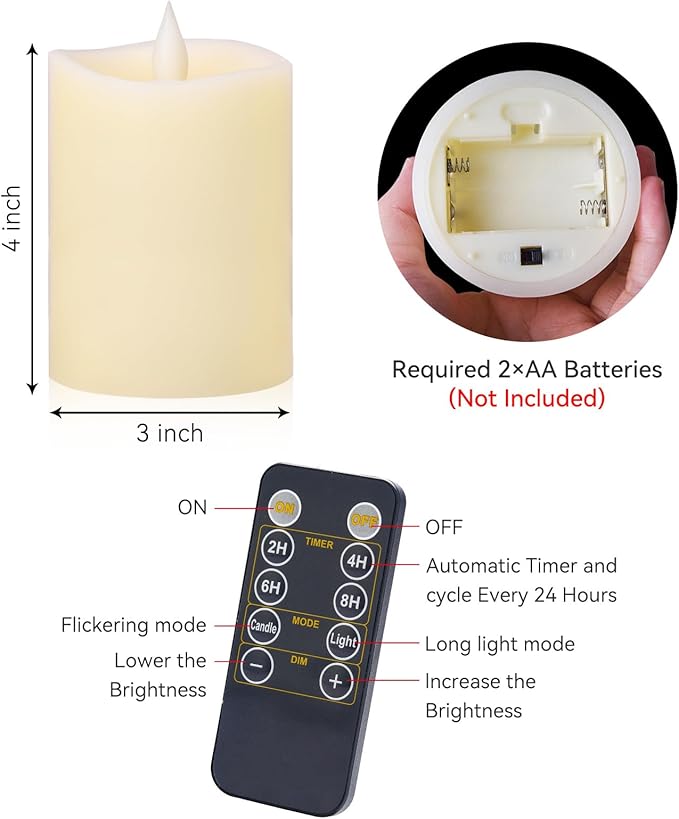 Realistic Flickering Flameless Candles with Timer - Battery-Powered 4 Inch Ivory LED Pillar Candle for Weddings, Valentine's Day & Indoor/Outdoor Decor - Safe for Kids/Pets (1-Pack)