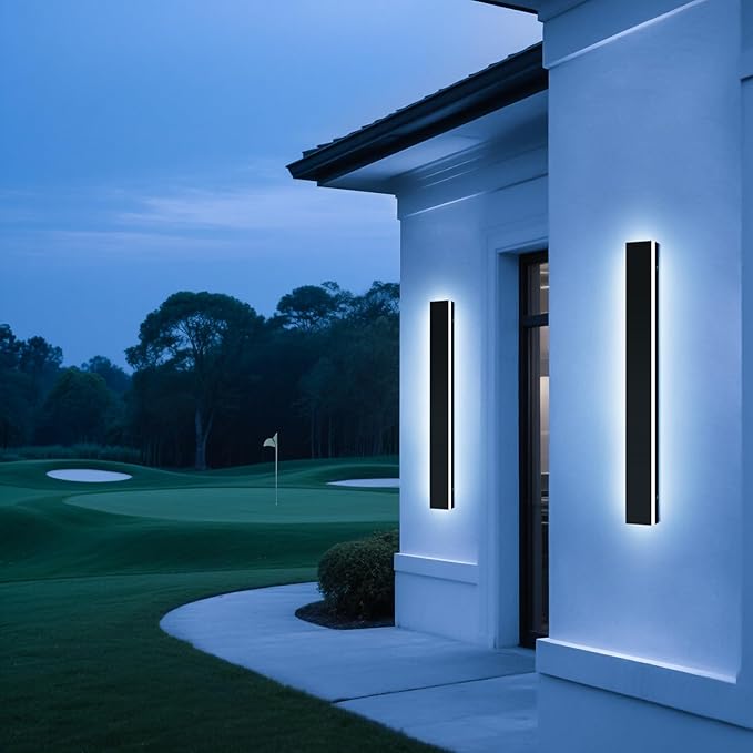 Upgrade Widened 2 Pack Long Outdoor Wall Lighting Fixture, 57inch Modern LED Wall Sconce, 3 Color 3000K/4500K/6000K, 50W, IP65 Waterproof, Black Exterior Light Fixture for Patio, Garden, Garage