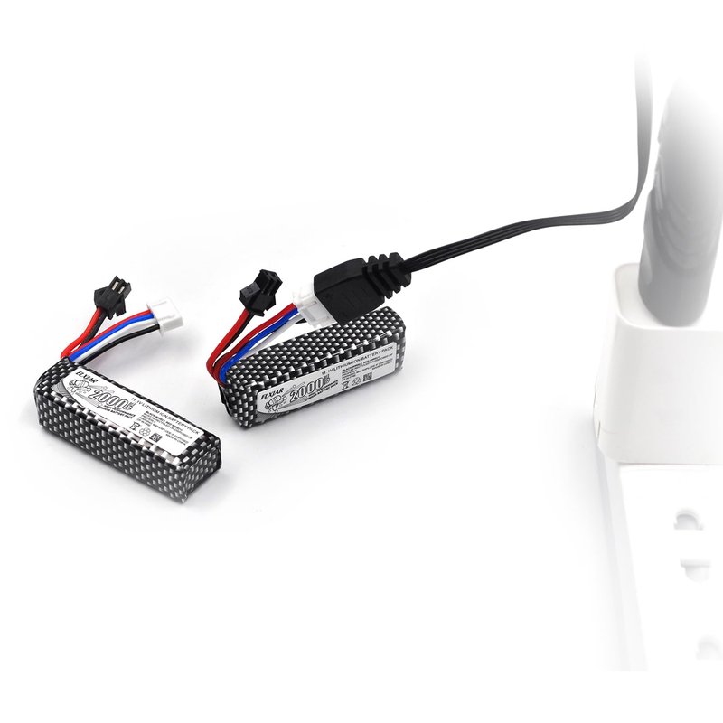 elxjarpower (4-Pack) 11.1V 2000mAh Li-Po Rechargeable Battery with SM2P Plug & USB Cable, Compatible with WPL RES V-3 ESC 1/16 RC Crawler, 501855 Soft-Gun & Water-Gun Toys