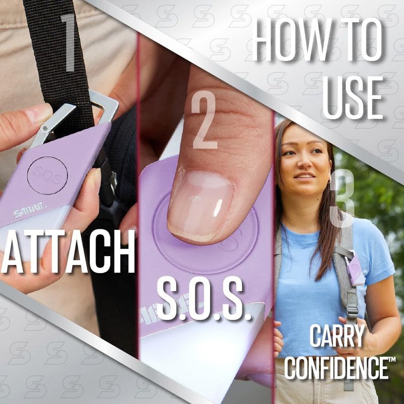 SABRE 2-in-1 Personal Alarm with LED Light & SOS Button, 130dB Siren Heard from 1,800-feet (500-meters), Spring Clip for Easy Carry on Backpacks & Purses, Rechargeable with Charging Cord Included