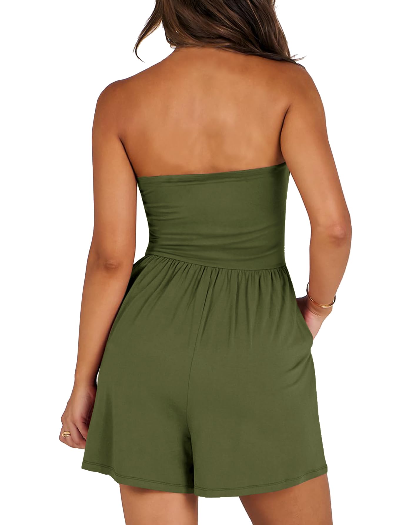 AUXDIO Women Summer Casual Strapless Romper Sleeveless Off Shoulder Short Jumpsuits 2026 Beach Vacation Clothes