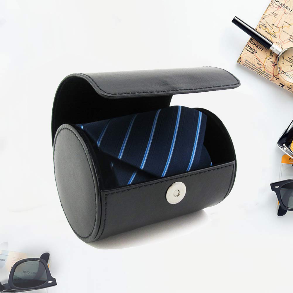 WAJJ Men’s Necktie Travel Case, Tie Anti-Wrinkle Organizer Box - Formal Cylinder Shape (Black)