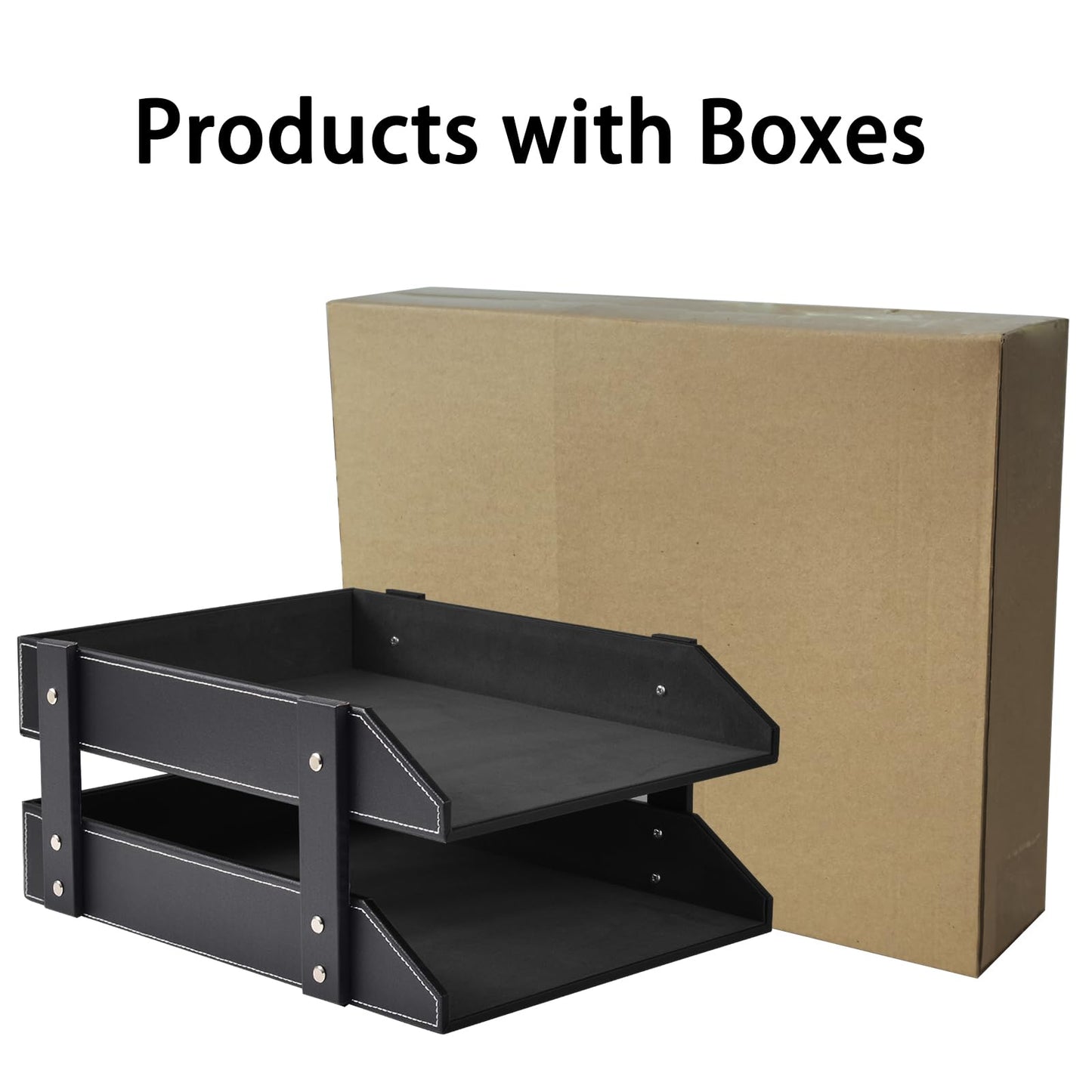 XNONE Leather Desk Organizer,2-Tier Stackable Letter Tray Holder,Office Supplies Desktop Storage Box for Document,Stationery,Magazines,Newspapers,Letters and Other Home Office Paper Sundries,Black