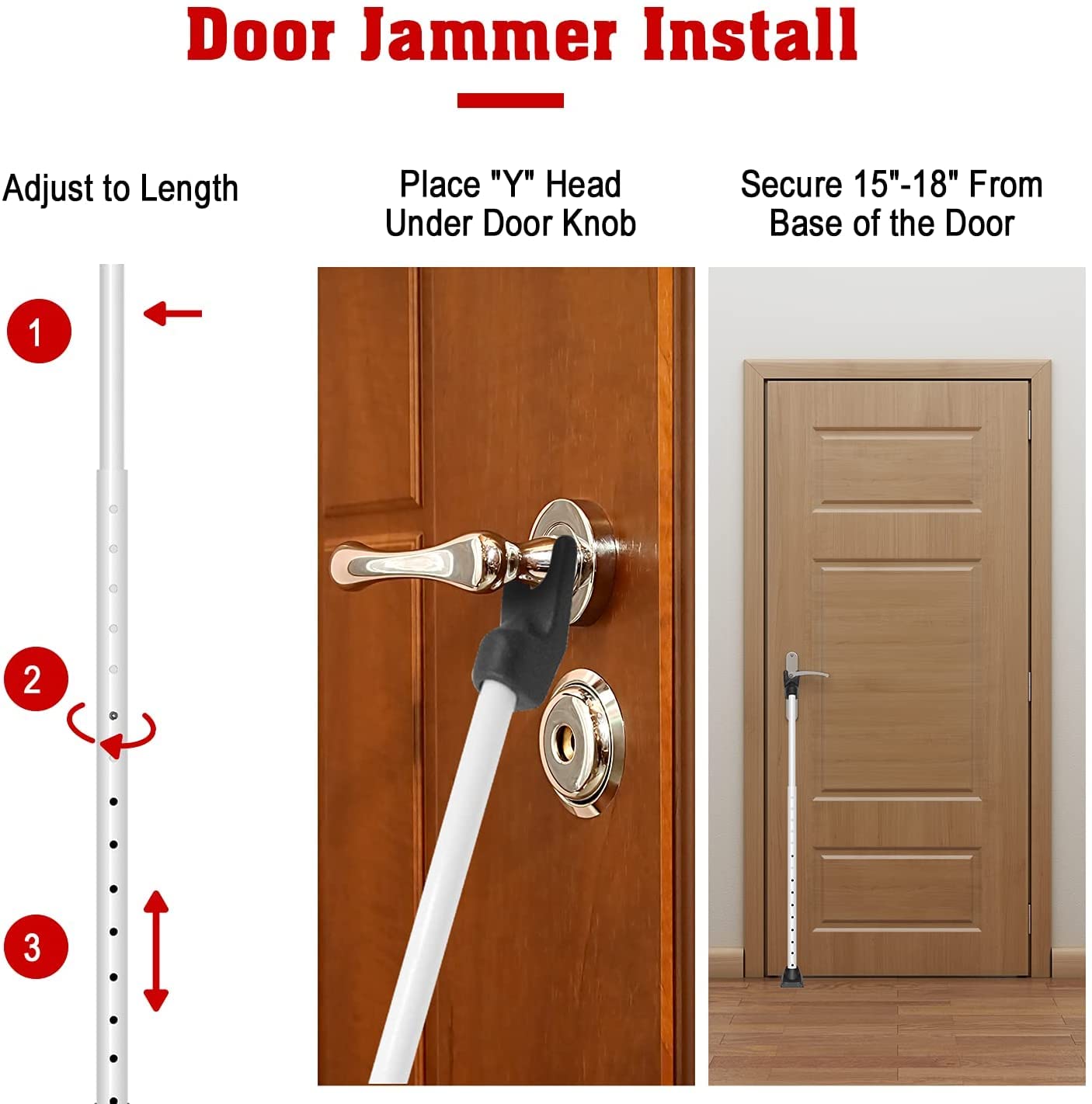 SecurityMan Door Security Bar, Heavy Duty 2-in-1 Door Stoppers Security Bar and Sliding Door Lock Bar (2 Pack) - Perfect Adjustable Door Jammer Door Stopper for Home, Hotel, and Apartment Security