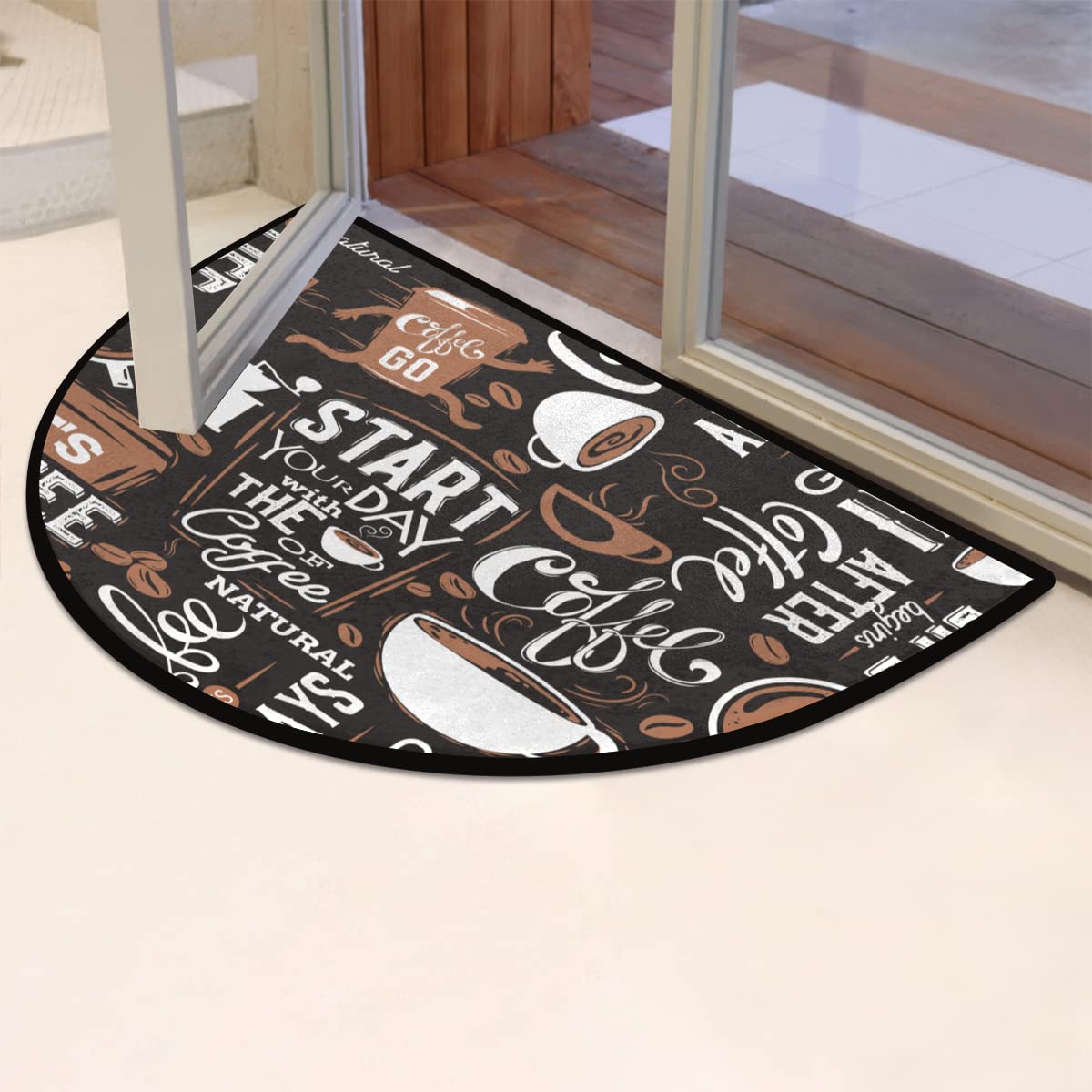 Start Your Day with The of Coffee Half Round Doormat Non Slip Semi Circle Bath Rug Runner Durable Washable Half Moon Rug Area Rug for Kitchen Patio Home Decoration 18x30 in
