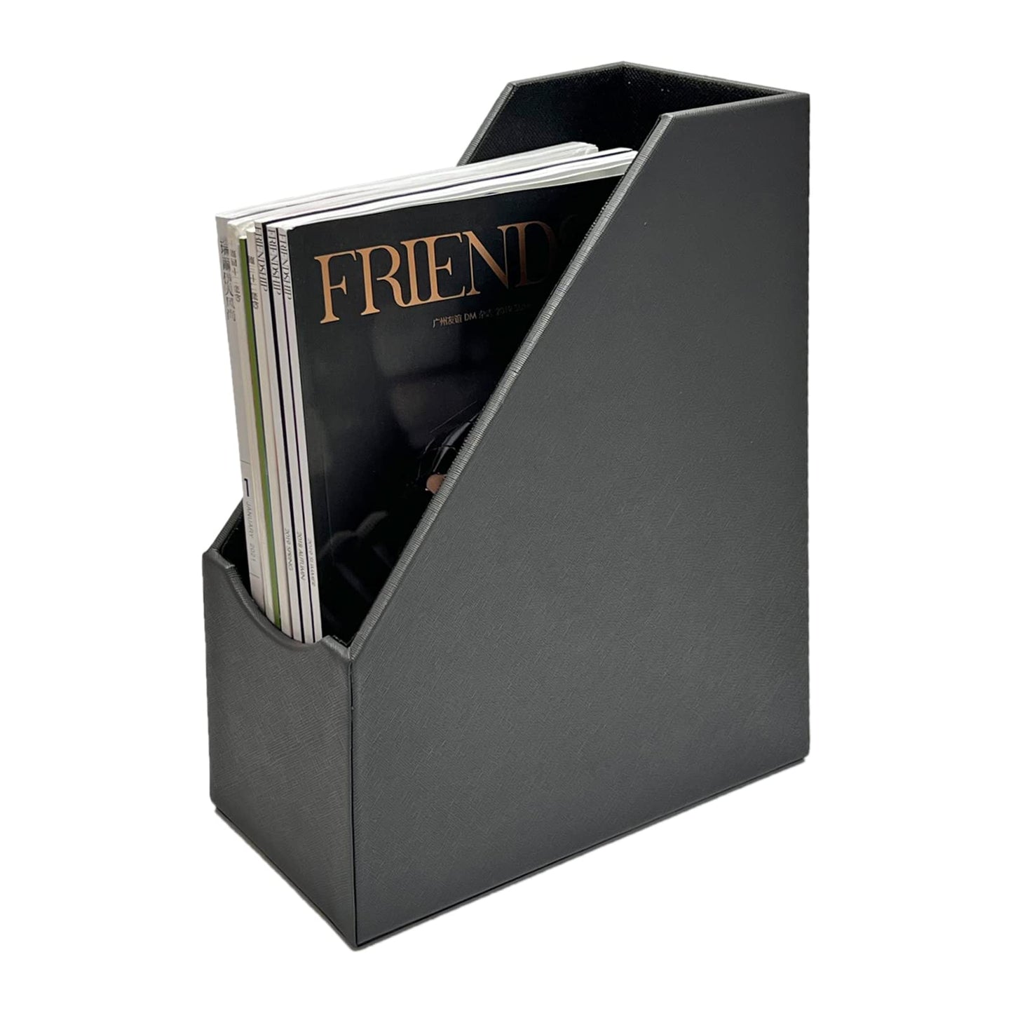UnionBasic Magazine File Holder, Leatherette Desktop Document Organizer, Home Office Paper Holder File Storage Literature Sorter, Grey, Set of 4