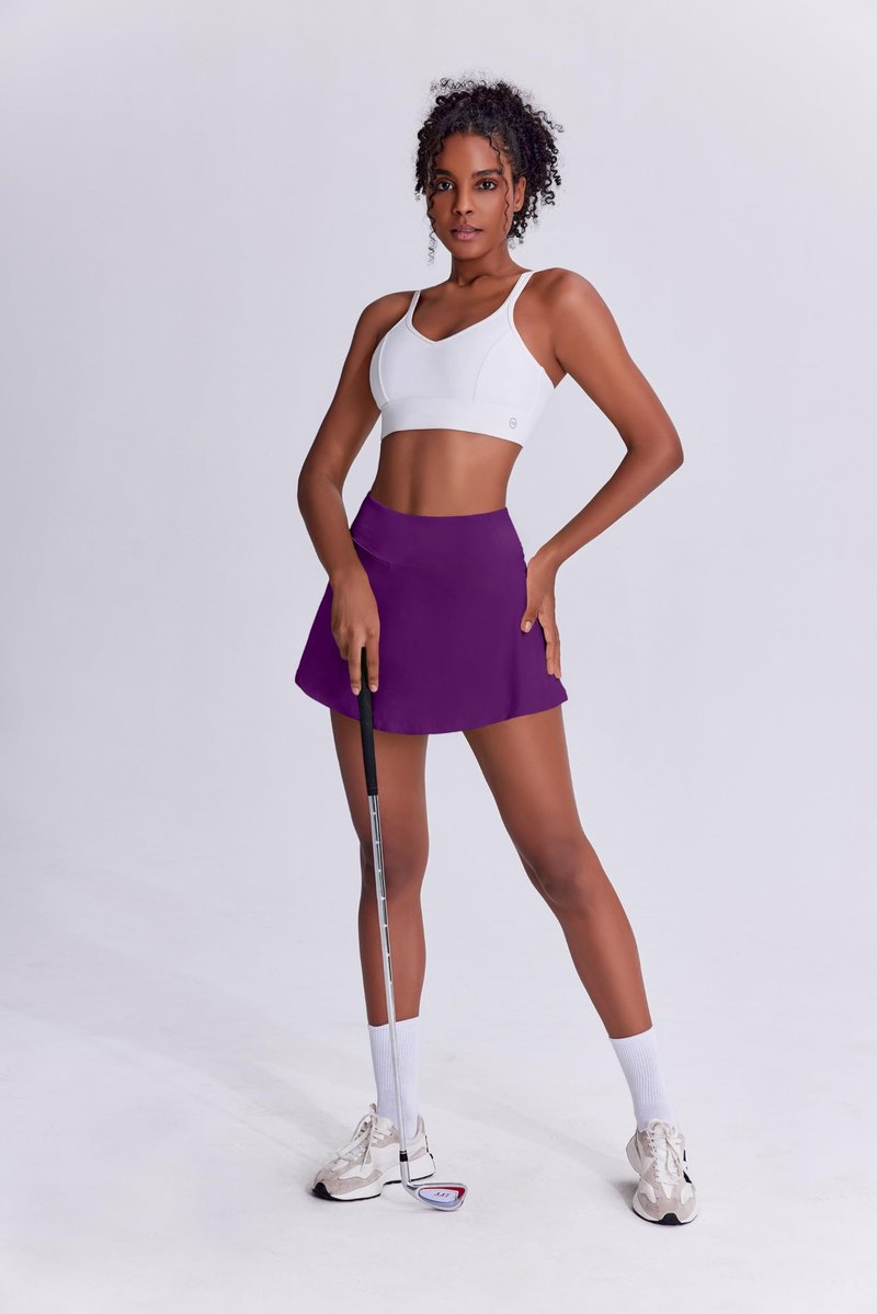 PINSPARK Tennis Skirt for Women Pleated Golf Skort Stretchy Athletic Skirts with Pocket Running Skorts,Purple XX-Large