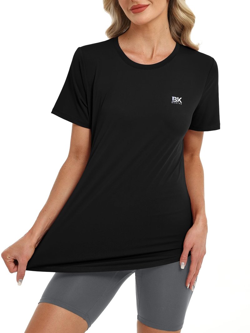 BKRIVE Workout Tops for Women Short Sleeve Sun Protection UPF 50+ Quick Dry Hiking Women's Athletic Shirts Black L
