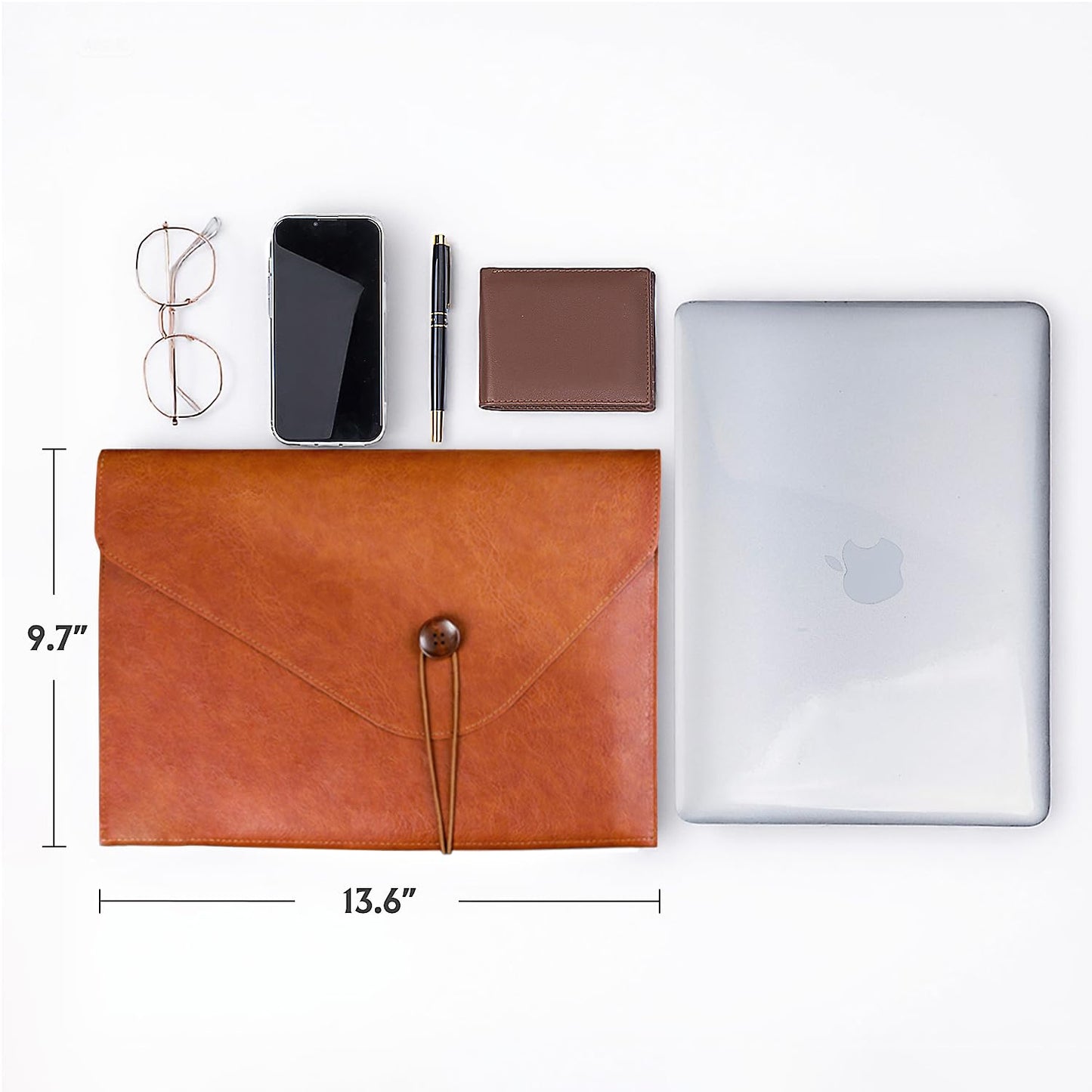PU Leather A4 File Folder Document Holder for Women, Waterproof Portfolio Envelope Folder Case with Snap Closure, A4 Envelopes Leather Filing Folder Organizer for Women Men Colleagues Staffs - Brown