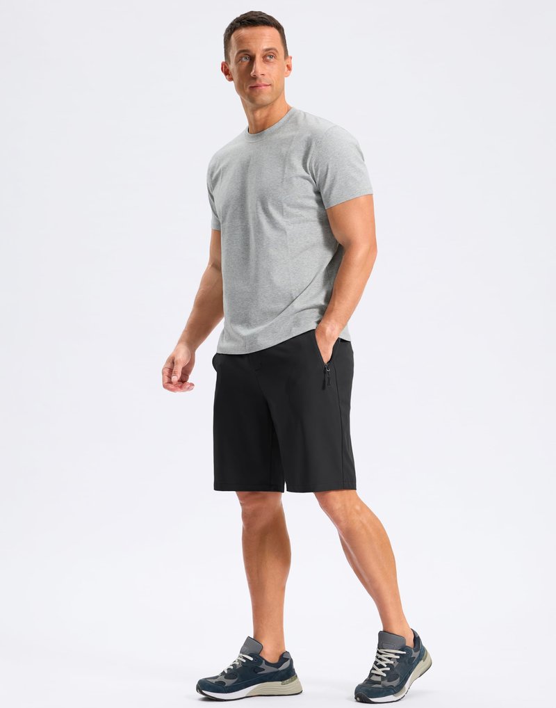 Pudolla Mens Hiking Shorts 5"/7"/9" Lightweight Quick Dry Casual Golf Shorts for Men Work Fishing with 3 Zipper Pockets(Black 9 Inseam-L)