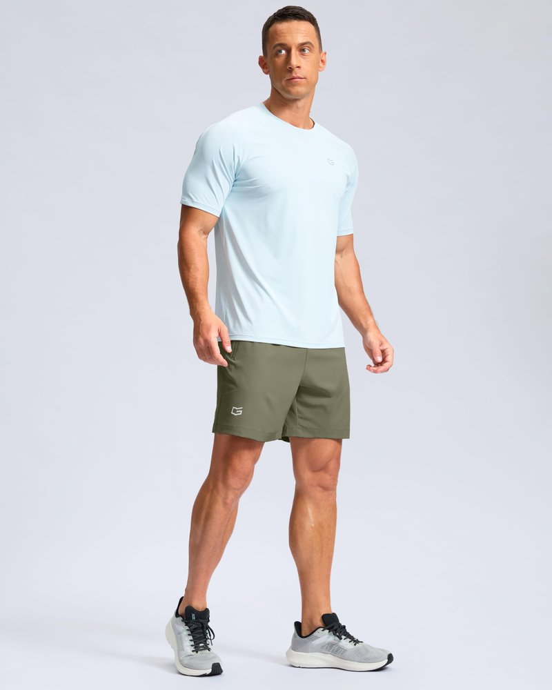 G Gradual Men's Athletic Running Shorts with Zipper Pockets Quick Dry 7"/ 5"/ 9" Workout Gym Shorts for Basketball Hiking(Sage Green,5M)