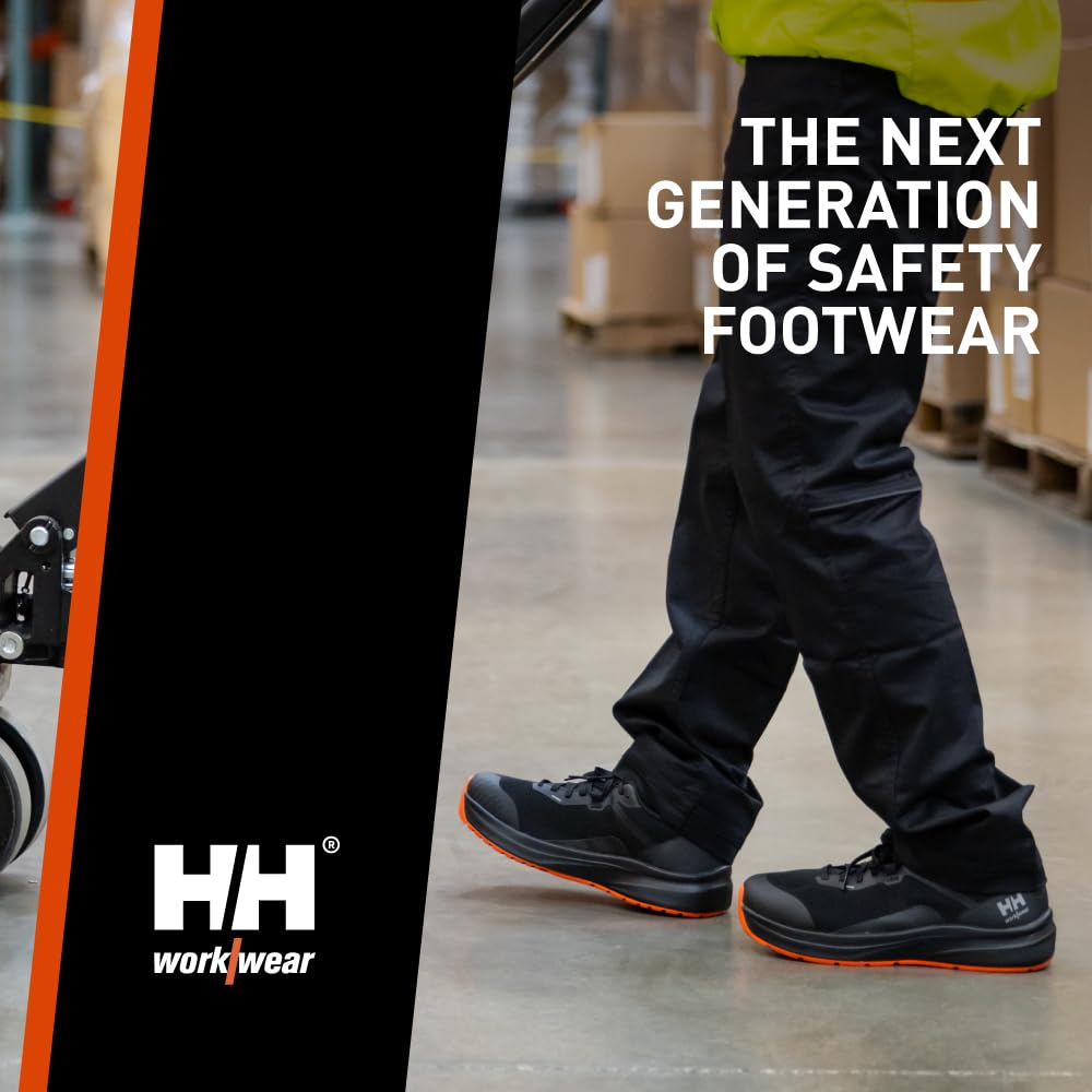Helly Hansen Barcode Low AL EH Men's Aluminum Toe Work Shoes - Slip Resistant Work Shoes for Men - Lightweight Safety Toe - Breathable Mesh & EH Protection - 992 Black/Orange - 10.5 Wide