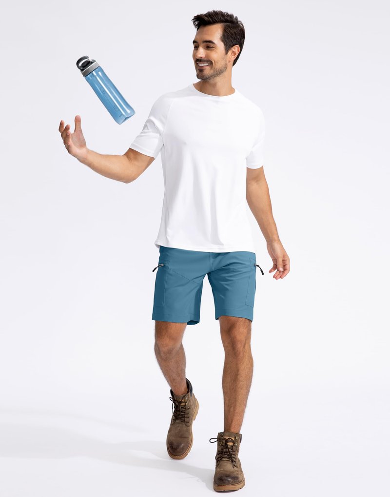 Pudolla Men's Hiking Cargo Shorts 9" Lightweight Outdoor Work Shorts for Men Travel Golf Camping Casual with 5 Zipper Pockets(Sea Blue X-Large)