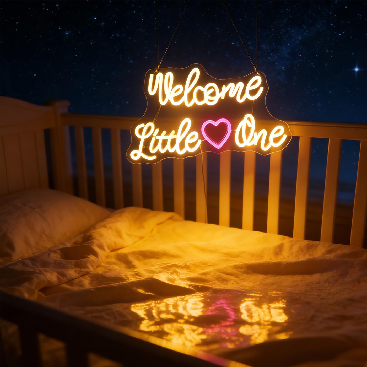 "Welcome Little One" Heartwarming Nursery Light, Gentle Joyful LED Wall Art for Baby's Room, Shower Gift, New Parent's Home/Family Entryway, Dimmable USB, Sweet Arrival Gift for Newborns & Families