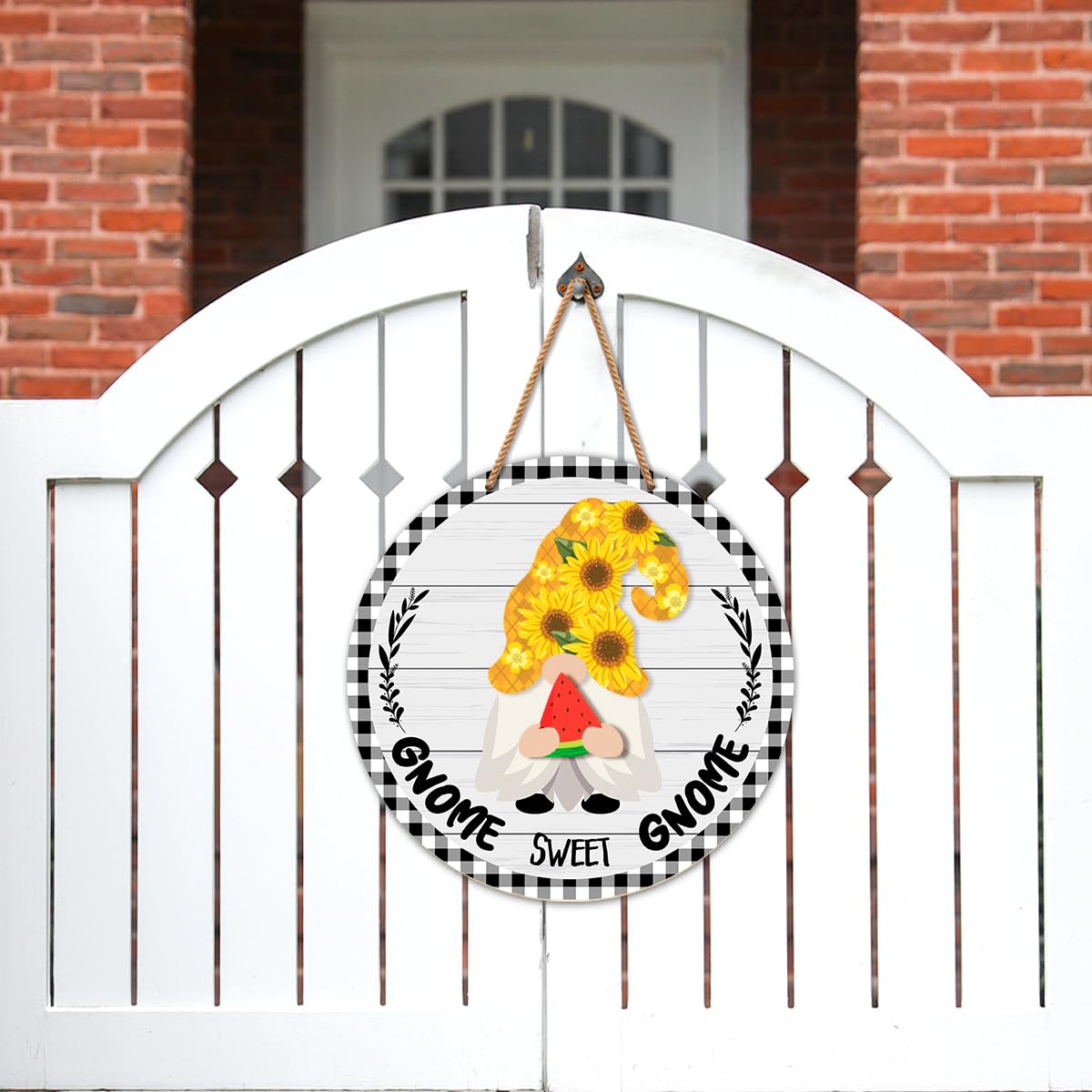 Interchangeable Gnome Welcome Sign Summer Patriotic 4th of July Door Decoration, Changeable Front Porch Decor Wood Wreath Gnomes Gifts for Spring Fall Winter All Seasons Holiday, Antique White