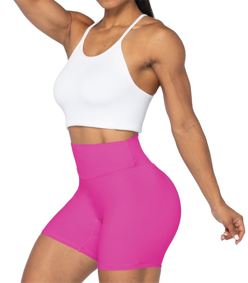 Sunzel No Front Seam High Waist Biker Shorts for Women, Squat Proof Yoga Workout Gym Bike Shorts 5" Inseam Hot Pink X-Large