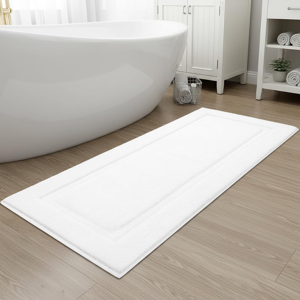 SHACOS White Bathroom Rugs Sets of 2 Pieces 32x20 inch, Super Soft Fluffy Bath Mats for Bathroom, Non Slip Washable Bath Rugs for Shower Tub Vanity Sink
