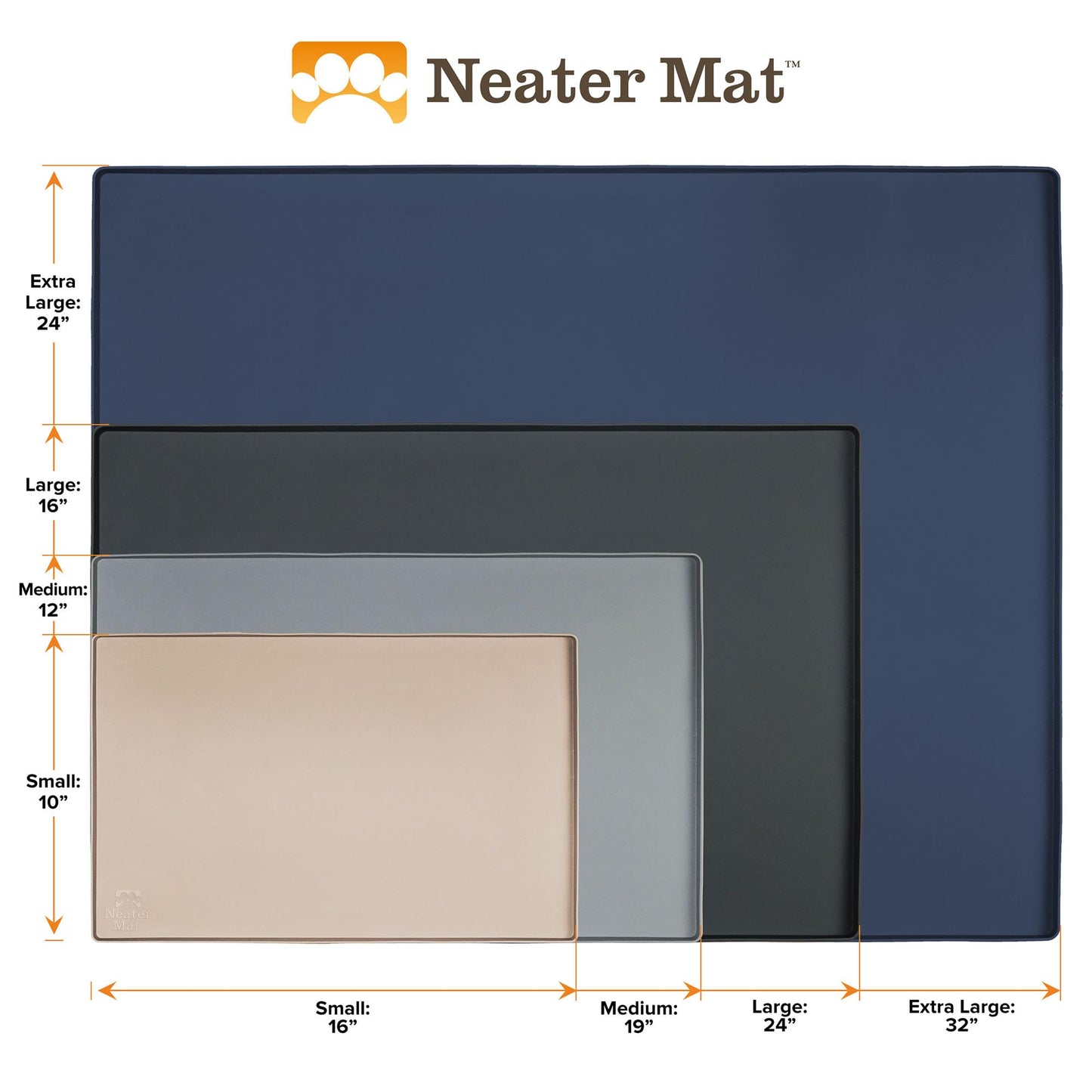 Neater Pet Brands Neater Mat Cat & Dog Food Mat, Waterproof & BPA-Free Silicone Placemat with Raised Edge for Under Food and Water Bowls, 19" x 12", Gunmetal Grey
