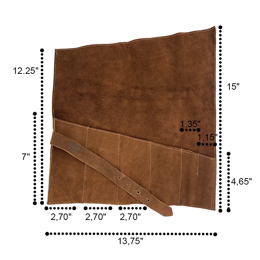 Hide & Drink, Large Tool Roll Up Bag (6 Slots), Portable Carry-On Pouch, Workshop Storage, Woodworking Tools Organizer, Full Grain Leather, Handmade, Swayze Suede