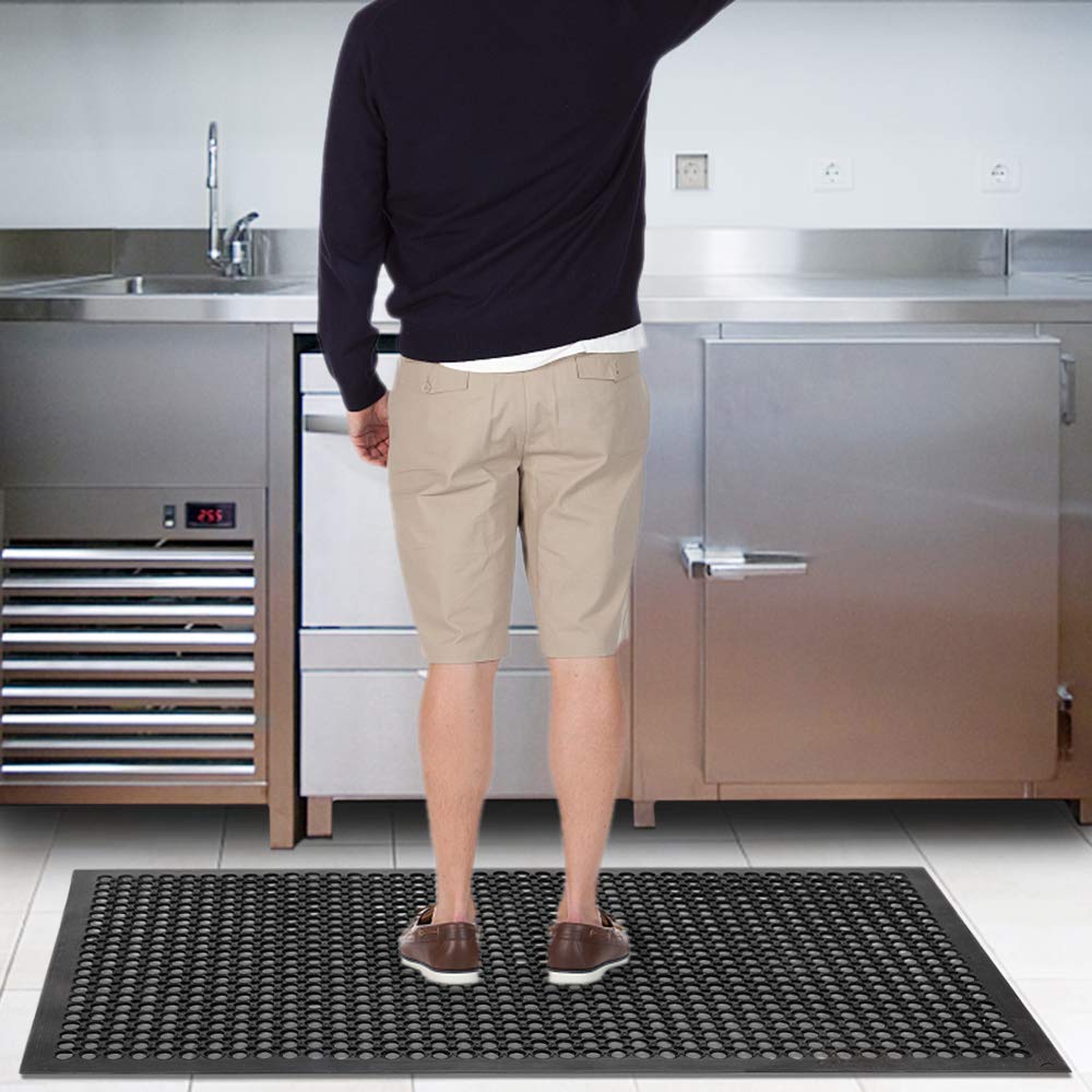 ROVSUN Rubber Floor Mat with Holes, Anti-Fatigue/Non-Slip Drainage Mat, for Industrial Kitchen Restaurant Bar Bathroom Utility Garage Pool Entry Door Mat, Indoor (36'' x 60'' Black 1Pcs)