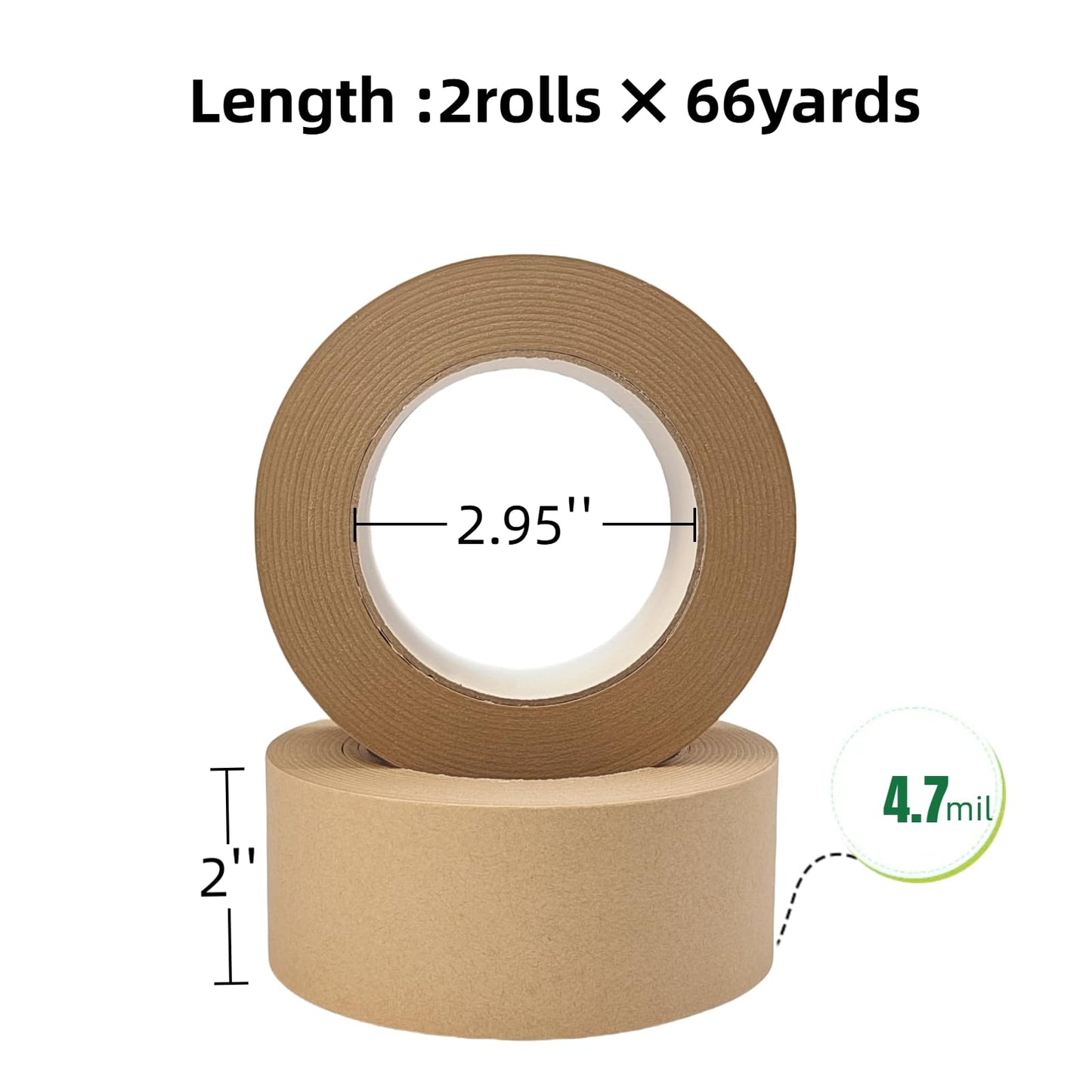 Hijelyn Shipping Tape 2 Rolls Recyclable Brown Kraft Paper Tape for Packing Box, Odorless Quiet Carton Sealing Storage Packaging Supplies, 2 Inch x 66 Yards/per roll