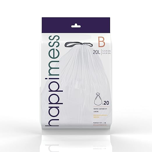 happimess HPM3000B-WHITE 5.3 Gallon Kitchen Drawstring Trash Bags, Trash Can