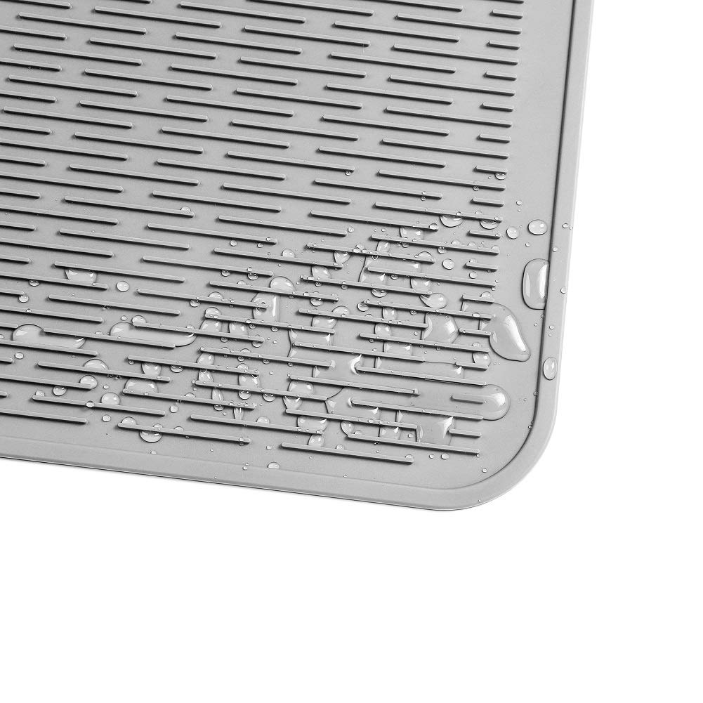 MicoYang Silicone Dish Drying Mat for Multiple Usage,Easy clean,Eco-friendly,Heat-resistant Silicone Mat for Kitchen Counter or Sink,Refrigerator or Drawer Liner Grey XL 18 inches x 16 inches
