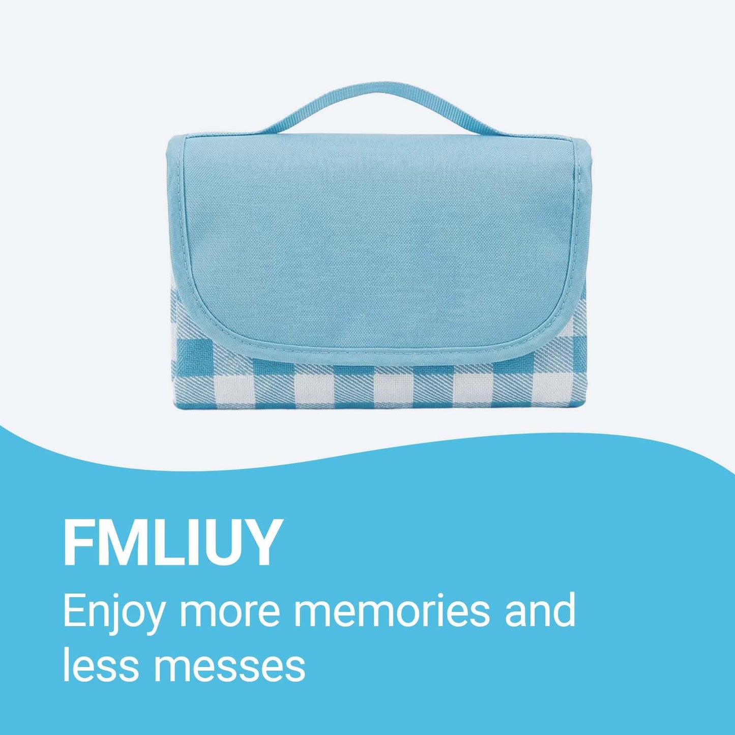 FMLIUY Waterproof Foldable Picnic Blanket Outdoor with Carry Strap,80"X60" Extra Large Beach Blanket Sandproof,Portable Soft Gingham Picnic Mat for Camping Travel Hiking Family Concerts Park(Blue)