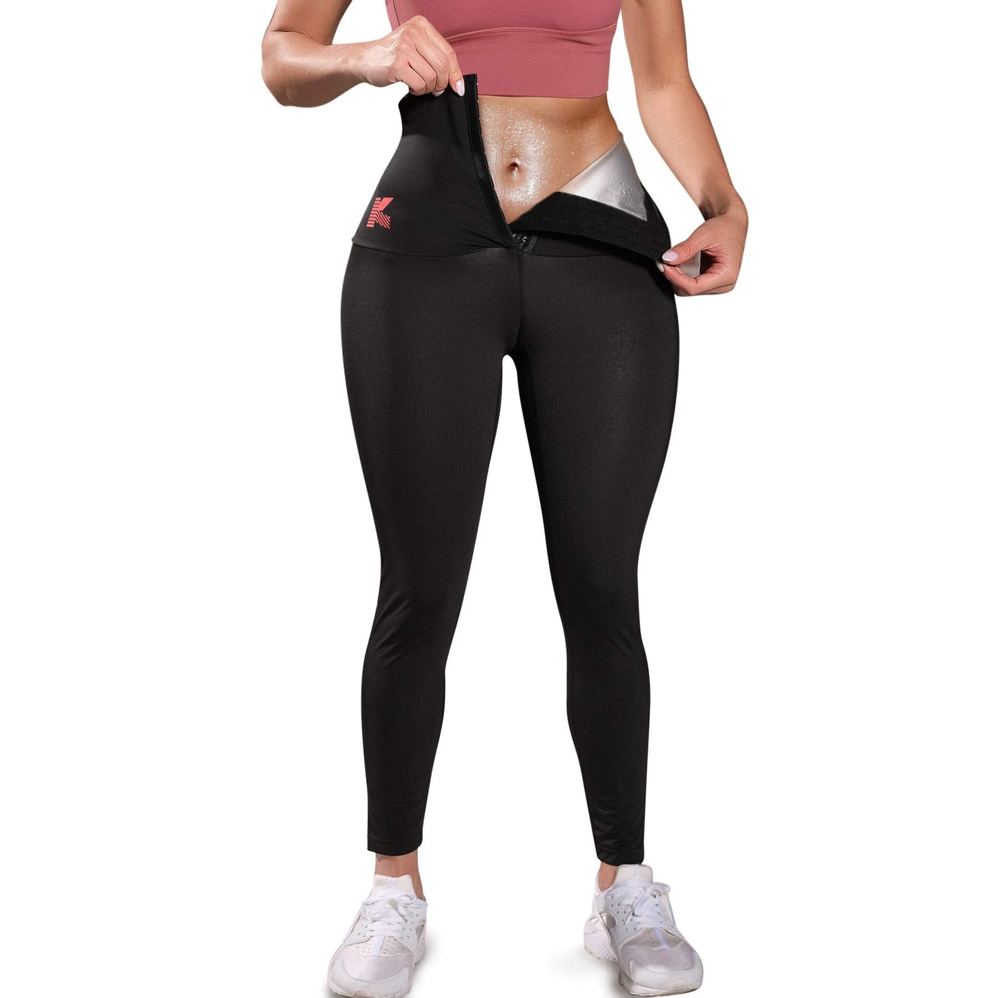KUMAYES Sauna Leggings for Women Sweat Pants High Waist Compression Slimming Hot Thermo Workout Training Capris Body Shaper (Black, Small)