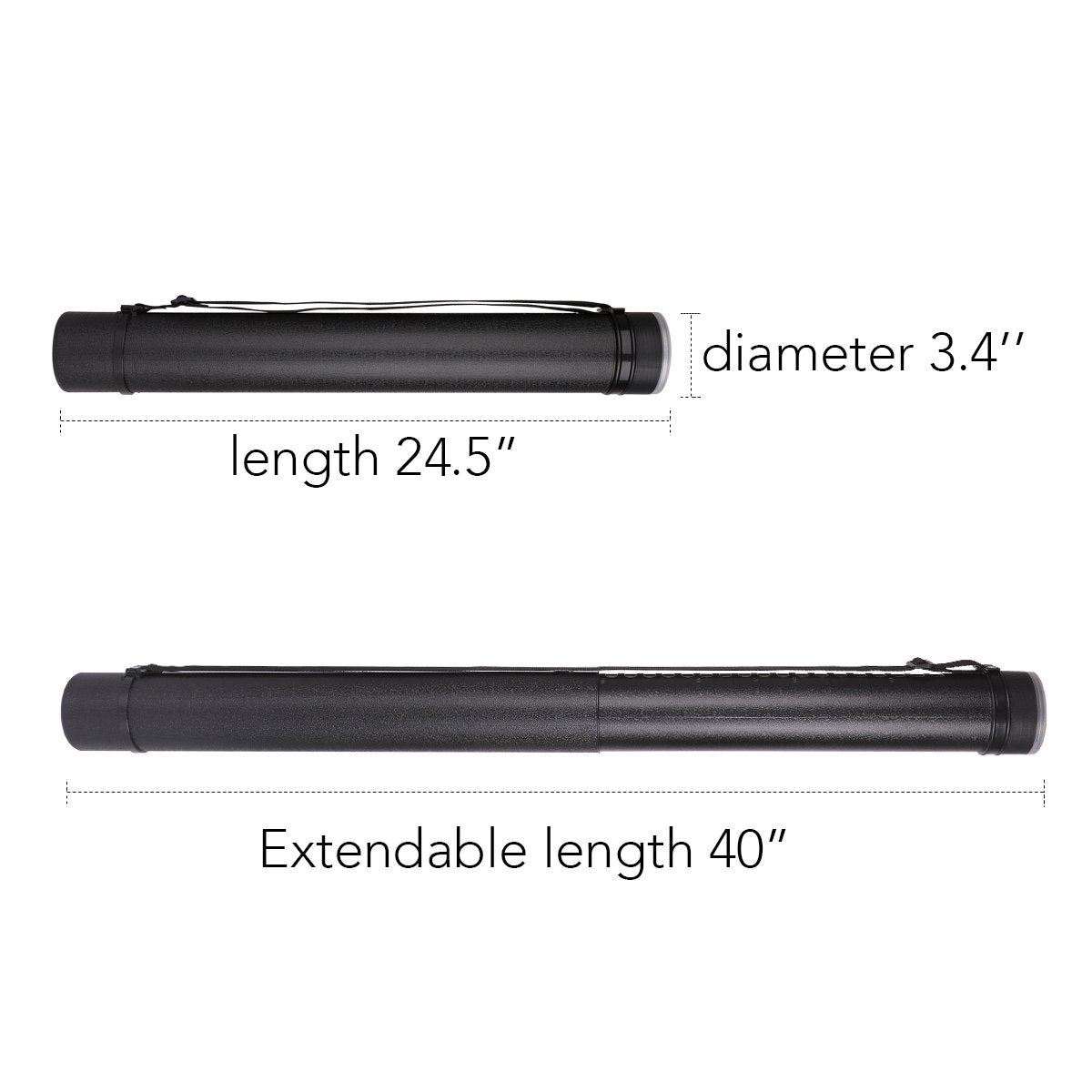 TRANSON Durable Poster Storage Tube with Straps 24"-40" Extendable for Blueprints, Artwork, Maps, Posters Color Black