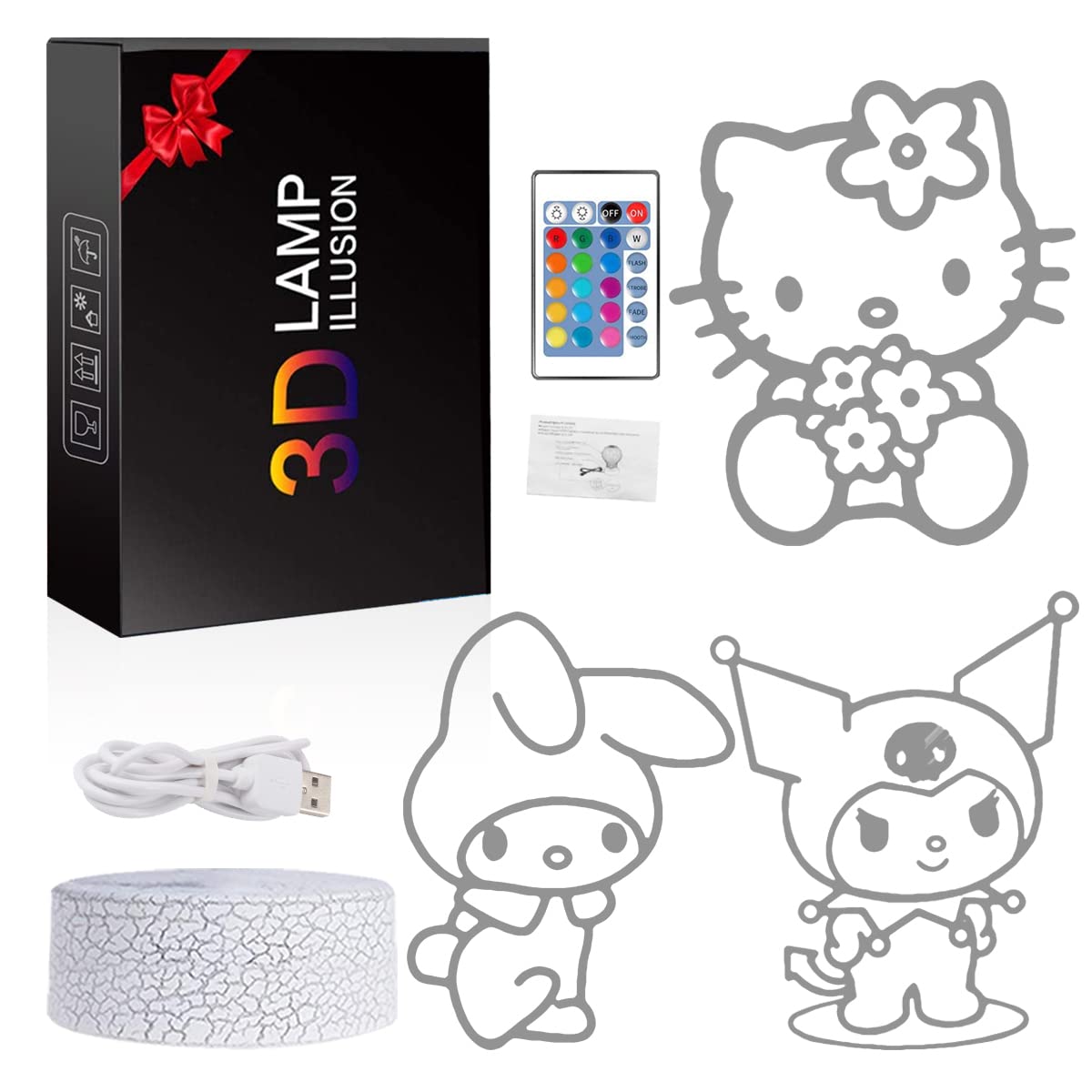 sunduck Pink Kitty Acrylic Night Light with Corded Control- Dreamy Girls Room Decor, Perfect Birthday/Christmas Gift for Kids, Unique Holiday Present (Kitty3PC)