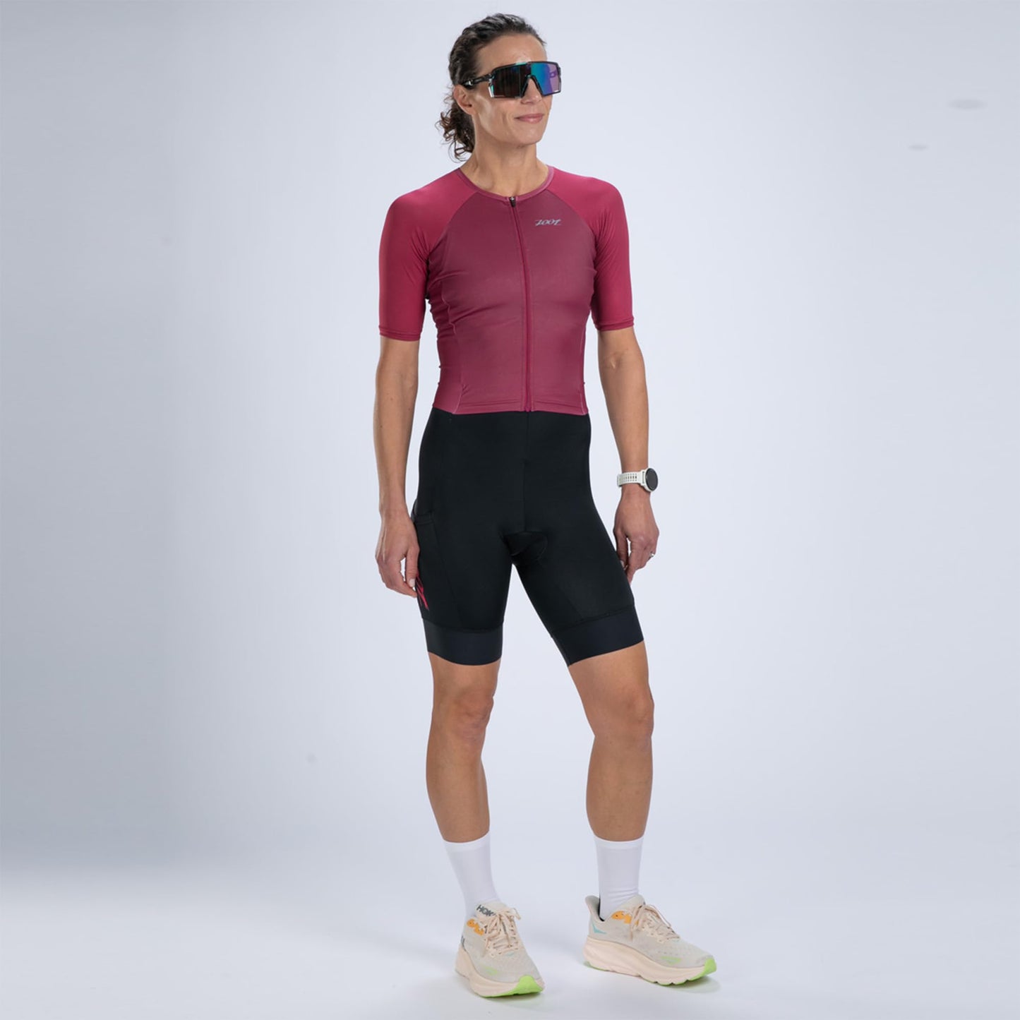 Zoot Women’s Core Tri Aero FZ Racesuit, Short Sleeve Moisture-Wicking Triathlon Suit, Plush Chamois & Race Day Storage - Plum - 2X-Large