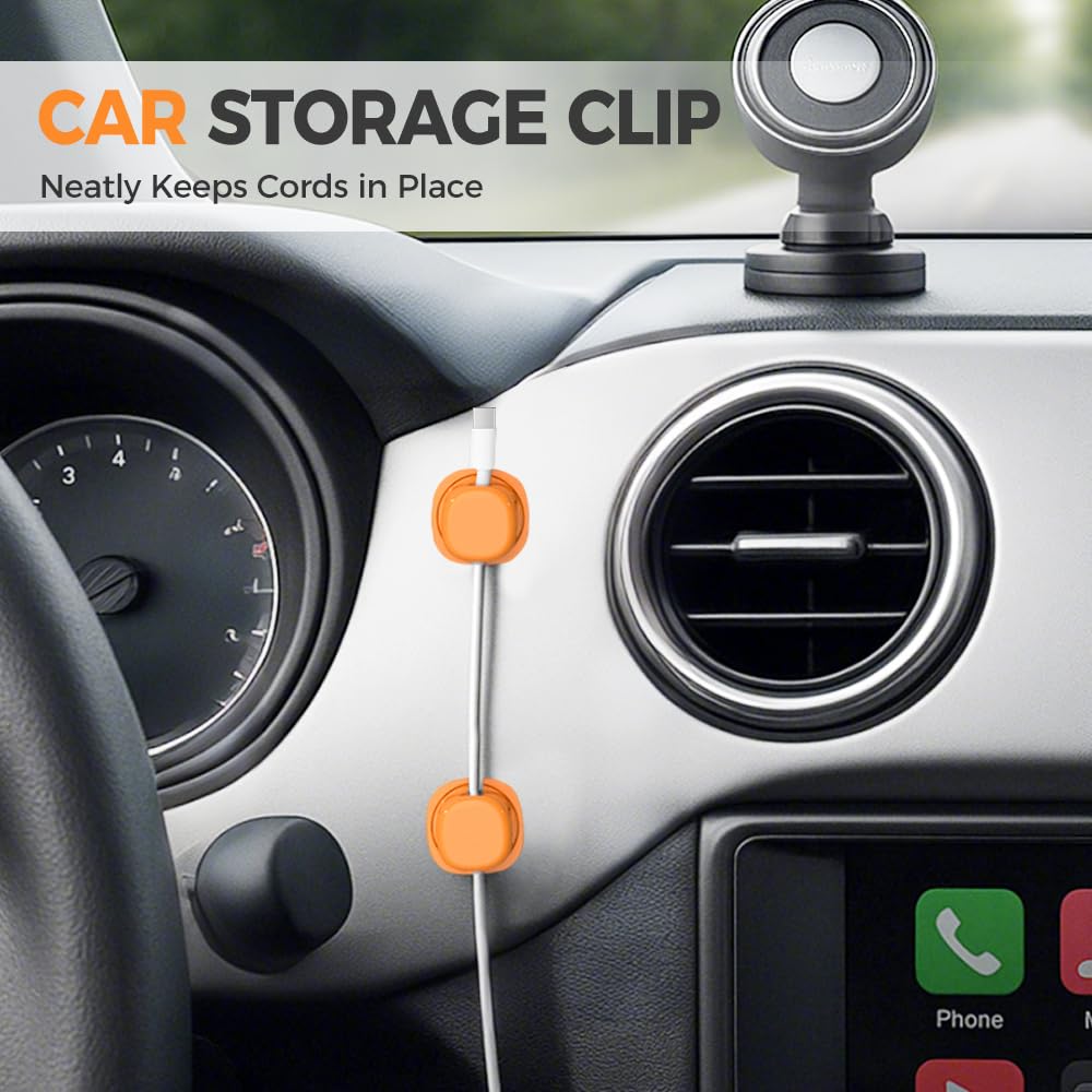 Kruggo Magnetic Cable Clips Rotatable, Under Desk Cable Management, Strong Magnetic Cable Clips Cord Holder for Nightstand Home Office Desk Phone Car Wall (3, Black)