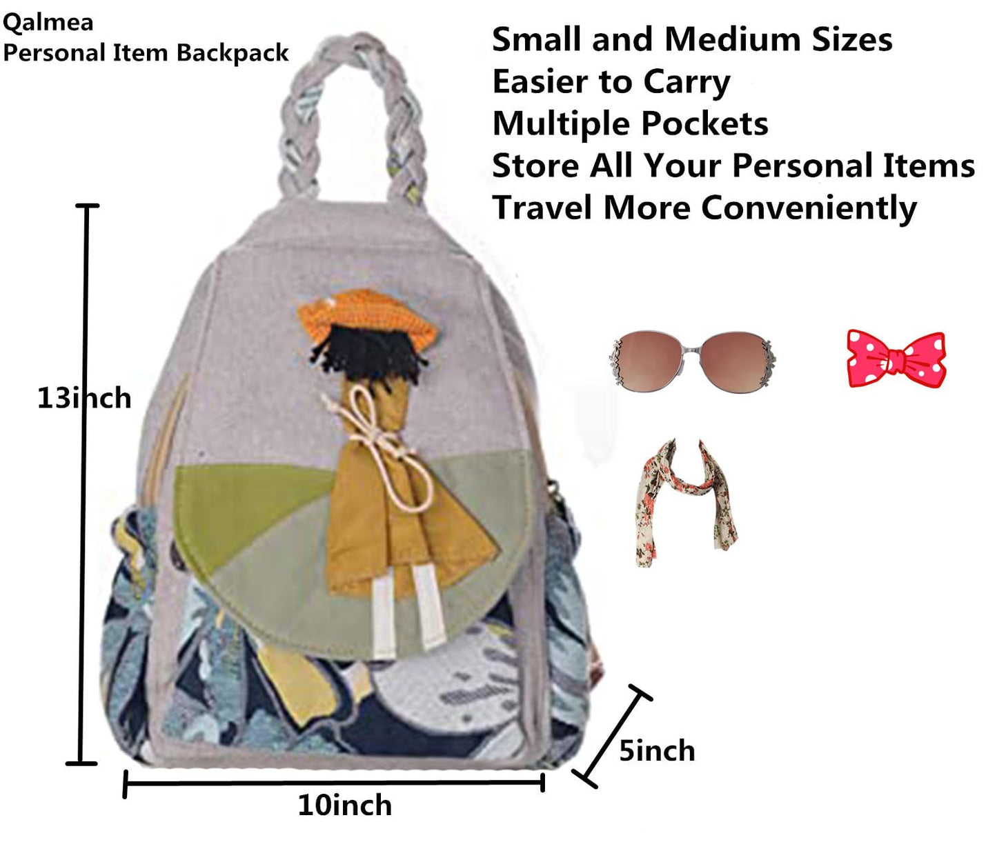 Qalmea Casual Mini Daypack for Girls Small Backpack for Women,Girl's Convertible Sling Bag Handmade Canvas Bags(Floral Patterns)