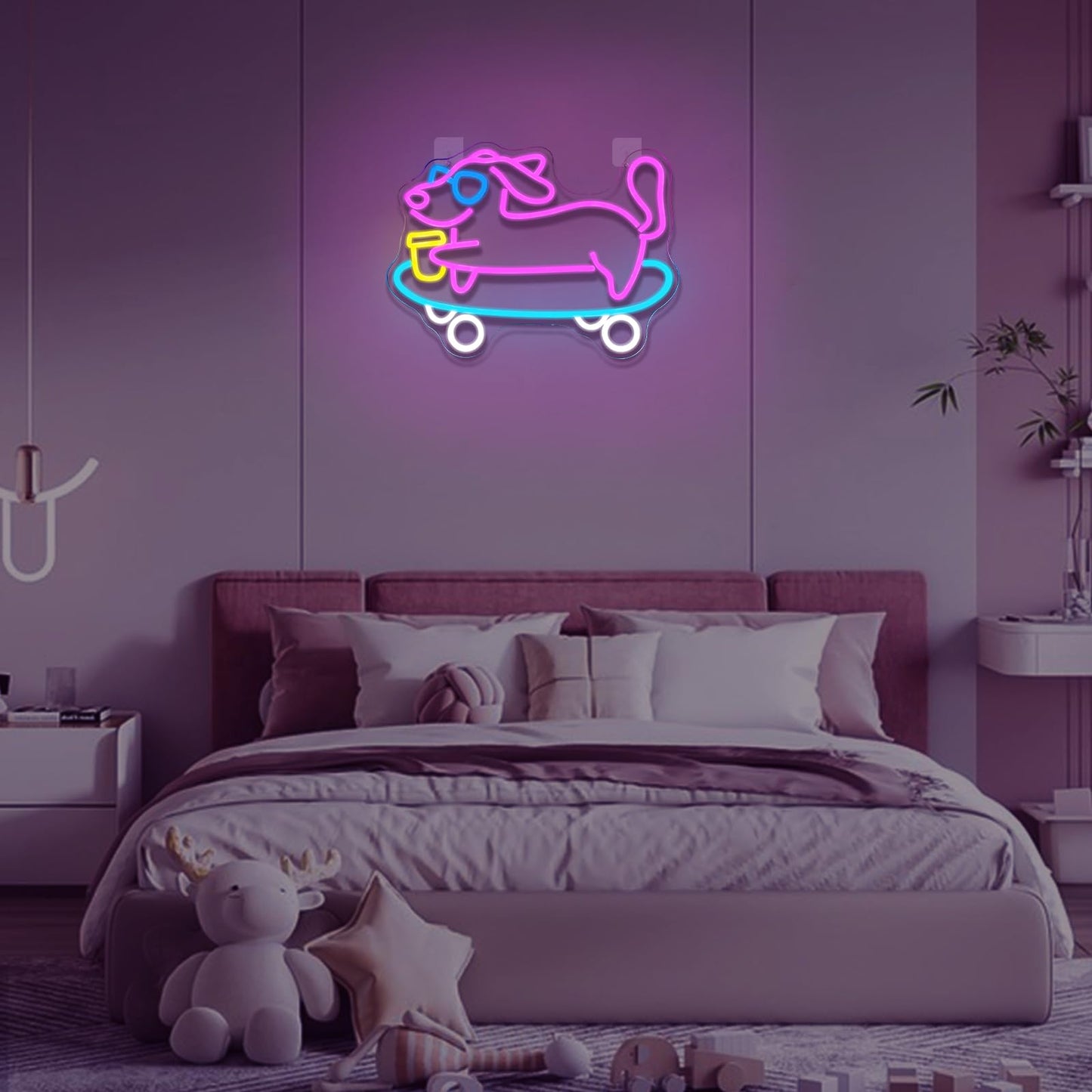 Runalosa Skateboarding Dachshund Neon Sign Dimmable Skateboard Dog Neon Light Sign for Wall Decor Cute Led Signs for Bar Cafe Party Bedroom Pet Shop Kids Room Decor Birthday Gift 16.5" x 12.2"