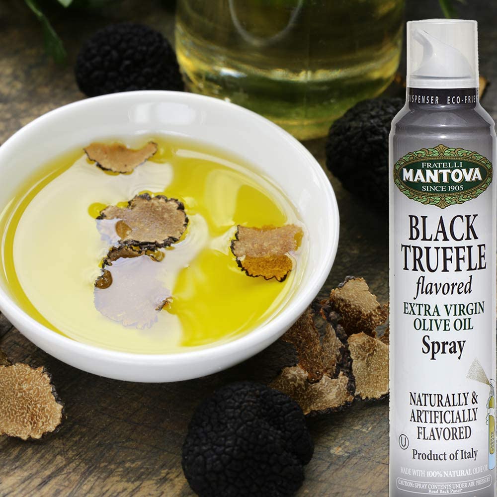 Mantova Extra Virgin Olive Oil Spray Garlic Flavored 8 oz. Spray Bottle - Manage Oil Amount - Great For Salads & Cooking