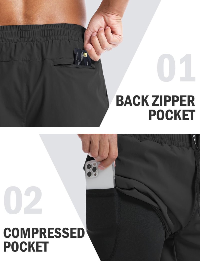 Aolesy Men’s 2 in 1 Running Shorts 7 Inch Quick Dry Workout Gym Shorts with Pockets Tennis Training Athletic Shorts with Liner for Men Black