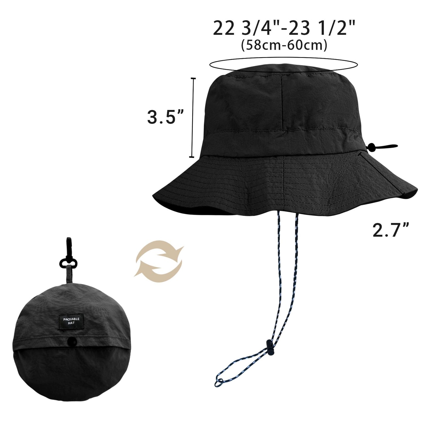PFFY Packable Sun Bucket Hat for Men UV Protection Sun Hats Waterproof Lightweight Hiking Outdoor Cap Beige (More Loose)
