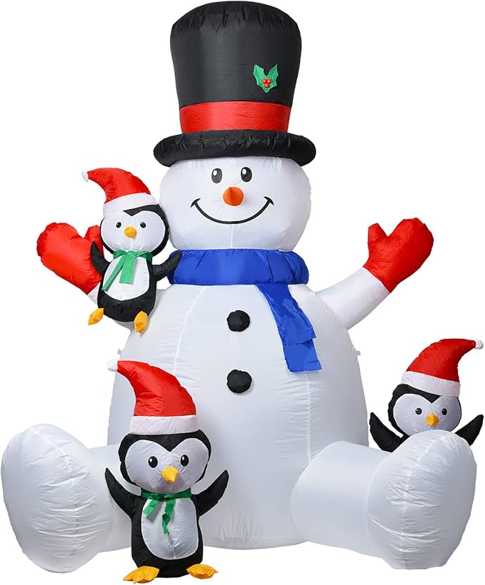 7ft Inflatable Christmas Snowman with Penguins, Rotating 7 Color Changing Led Lights and 3LED Lights Xmas Holiday Blow Up Family Party Decoration Yard Lawn Indoor Outdoor Inflatables