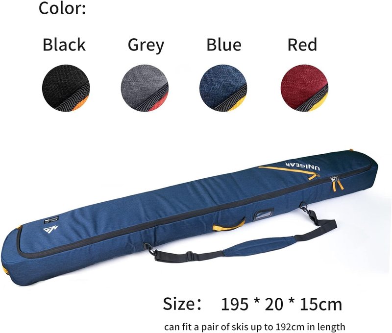 Unigear Ski Bag for Air Travel, 360° Fully Padded Protection, Water-Resistant and Durable up to 192cm for Snow Air Travel Transport (Black)