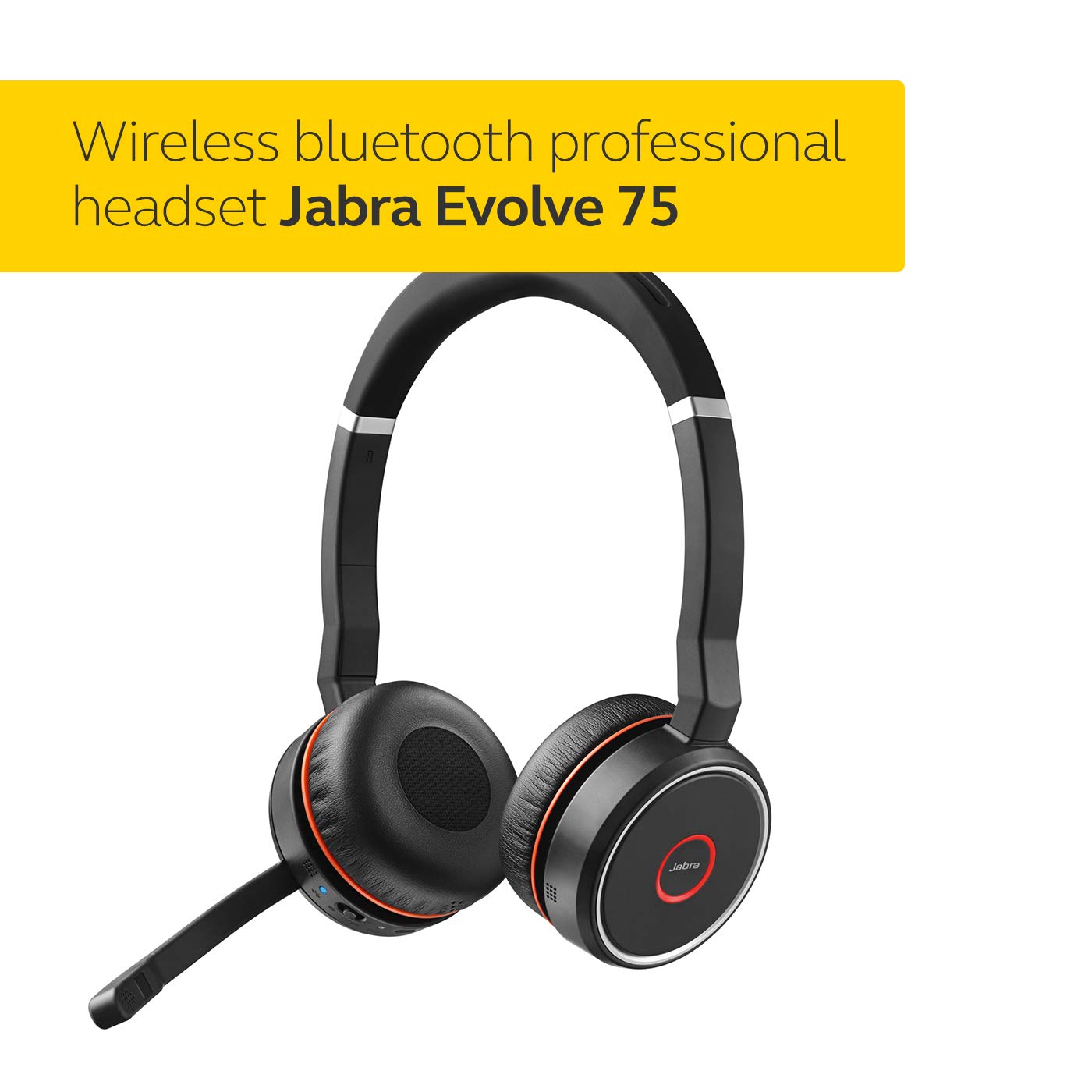 Jabra Evolve 75 UC Wireless Headset, Stereo – Includes Link 370 USB Adapter and Charging Stand – Bluetooth Headset with World-Class Speakers, Active Noise-Cancelling Microphone, All Day Battery