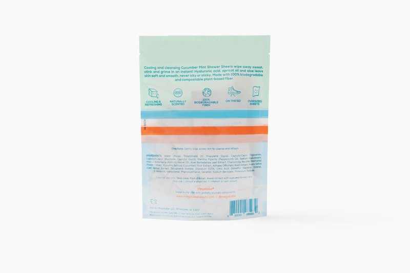 Megababe Cucumber Mint Shower Sheets | Summer and Hot Weather Essential | Individually Wrapped Body Cleansing Cloths | 10 Wipes (Pack of 1)