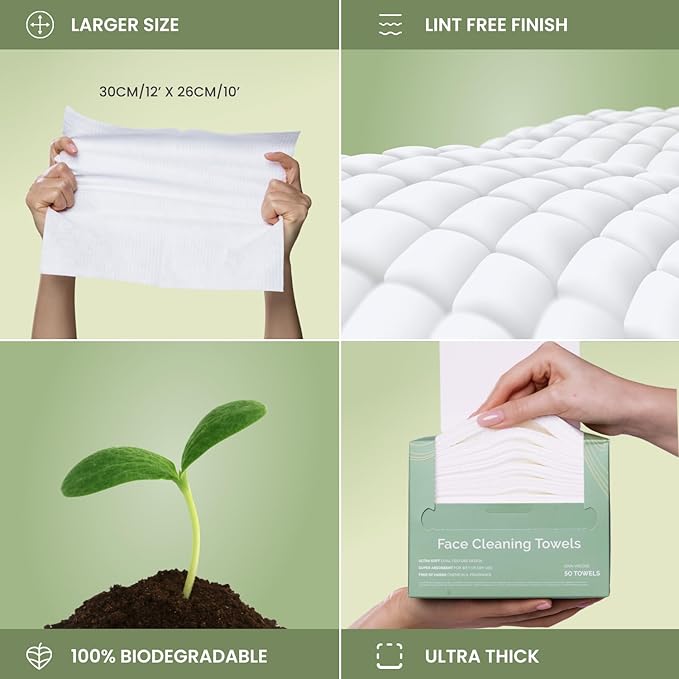 PLANTIFIQUE Disposable Face Towels XL 10"x12"